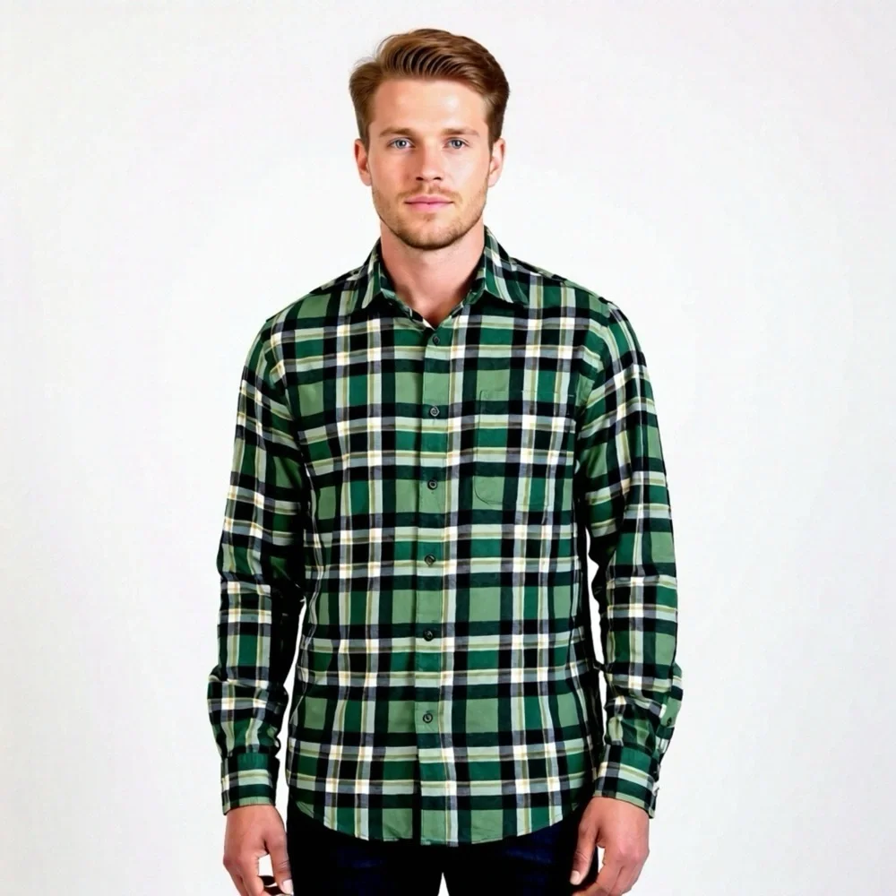 *30off3* Banana Republic Men's Plaid Flannel Shirt Green Long Sleeve‎ Size L